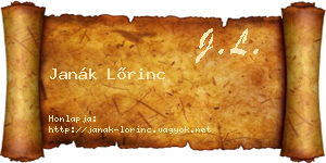 Janák Lőrinc névjegykártya